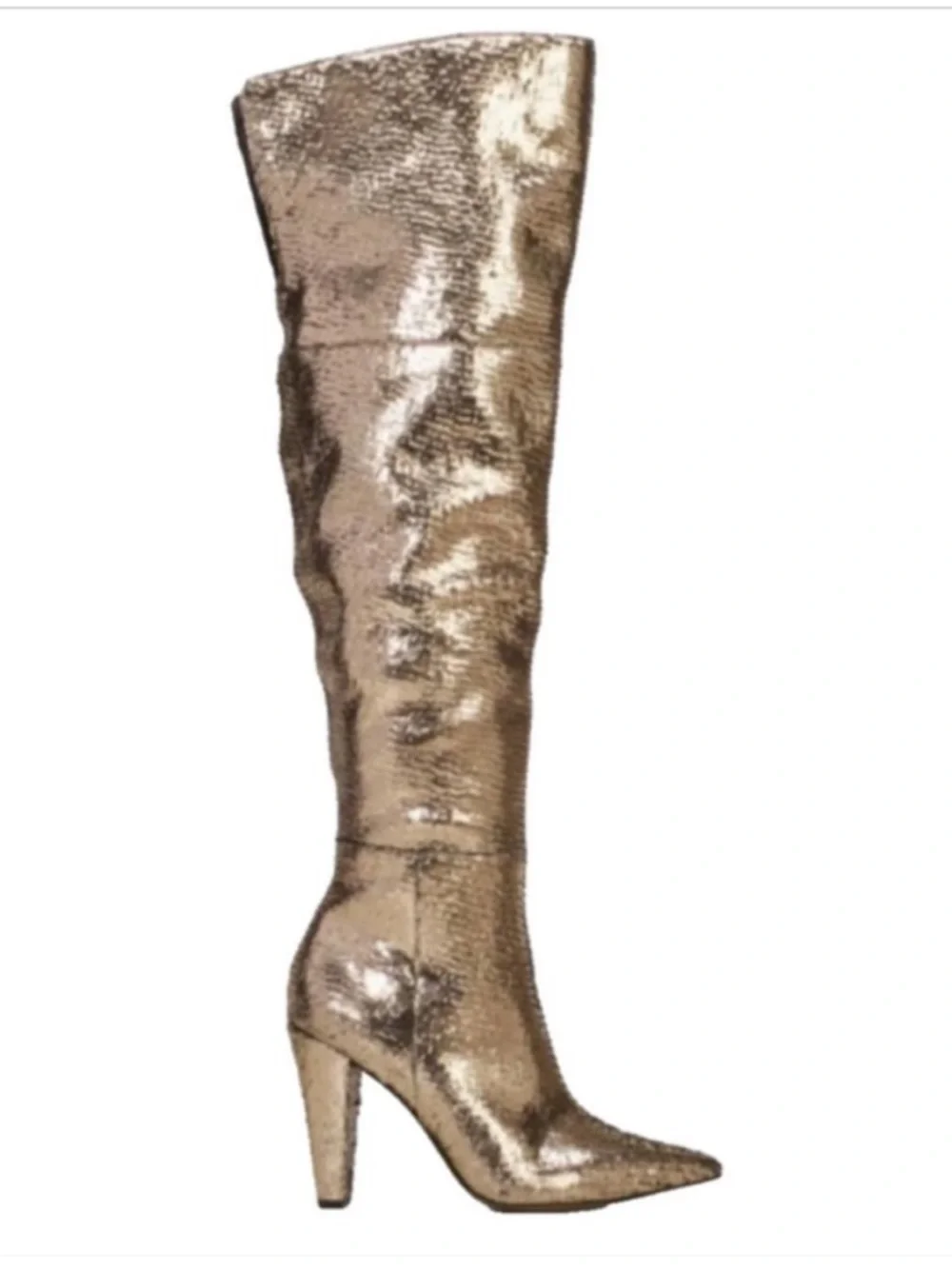 Vince Camuto Minnada Over The Knee Boots in Warm Pewter Met Cut Gem Size 6.5